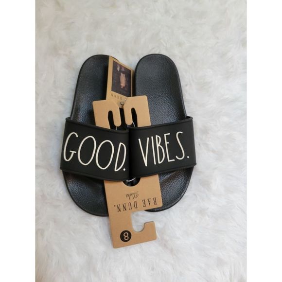 Rae Dunn Shoes - NWT Rae Dunn Size 8 Good. Vibes. Black Slides
